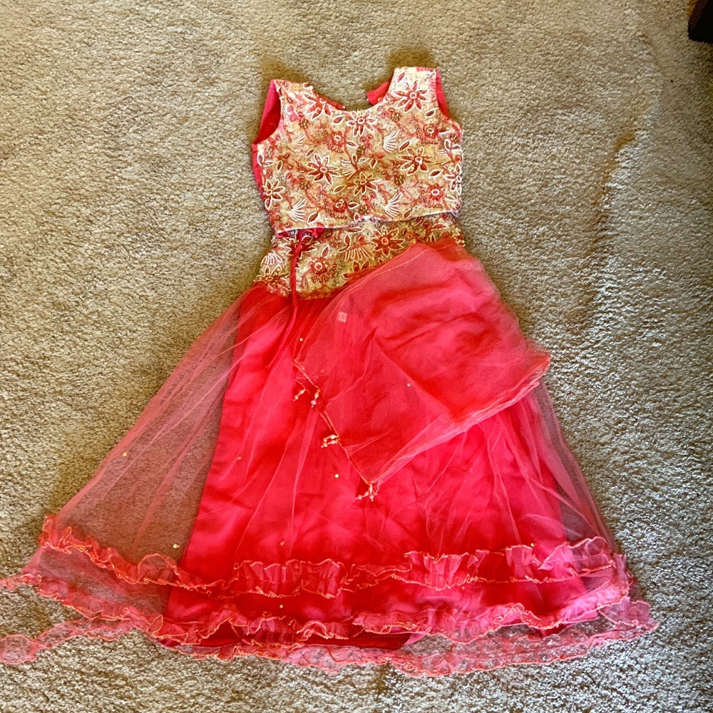 Kids Pink Lehenga beaded work/ size 26